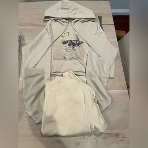 Cream Graphic Hoodie and Sweatshirt Set, lot of 2